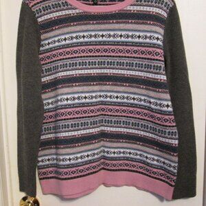 Talbots Lambswool Blend Pink Gray Nordic Fair-isle Sweater Size Large Petite